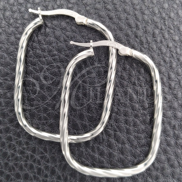 Sterling Silver Hoop Earrings — Medium Hoop Twist Design Diamond Cutting 02. — main product view — SKU 147262 | Plata 925 aretes de aro — Medium Hoop Twist diseño Diamond Cutting 02. — SKU 147262