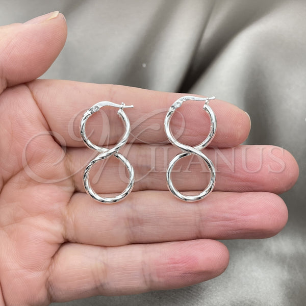 Sterling Silver Hoop Earrings — Medium Hoop Twist Design Diamond Cutting 02. — alternate product view — SKU 147267 | Plata 925 aretes de aro — Medium Hoop Twist diseño Diamond Cutting 02. — SKU 147267