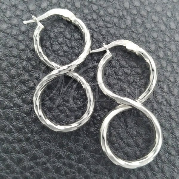 Sterling Silver Hoop Earrings — Medium Hoop Twist Design Diamond Cutting 02. — main product view — SKU 147267 | Plata 925 aretes de aro — Medium Hoop Twist diseño Diamond Cutting 02. — SKU 147267