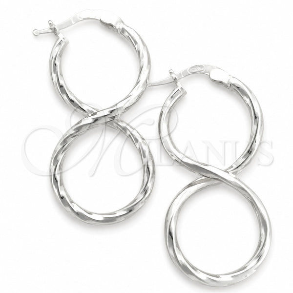 Sterling Silver Medium Hoop, Twist Design, Diamond Cutting Finish, Silver Finish, 02.389.0165.30