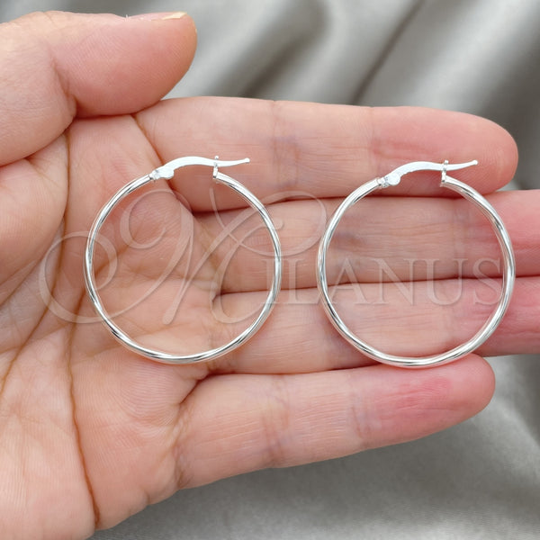 Sterling Silver Hoop Earrings — Medium Hoop Twist Design Diamond Cutting 02. — alternate product view — SKU 147270 | Plata 925 aretes de aro — Medium Hoop Twist diseño Diamond Cutting 02. — SKU 147270
