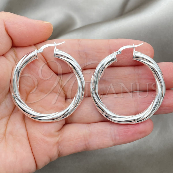 Sterling Silver Medium Hoop, Twist Design, Diamond Cutting Finish, Silver Finish, 02.389.0172.30