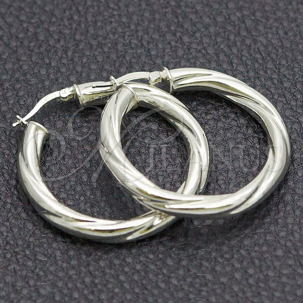 Sterling Silver Hoop Earrings — Medium Hoop Twist Design Diamond Cutting 02. — main product view — SKU 147274 | Plata 925 aretes de aro — Medium Hoop Twist diseño Diamond Cutting 02. — SKU 147274