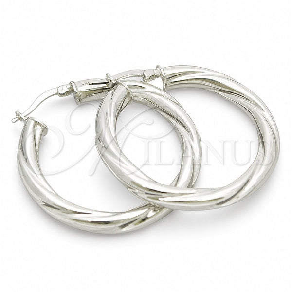 Sterling Silver Medium Hoop, Twist Design, Diamond Cutting Finish, Silver Finish, 02.389.0172.30