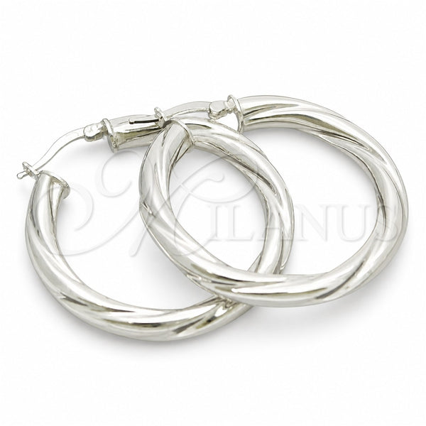 Sterling Silver Medium Hoop, Twist Design, Diamond Cutting Finish, Silver Finish, 02.389.0172.30