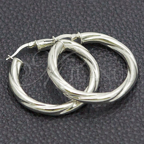 Sterling Silver Medium Hoop, Twist Design, Diamond Cutting Finish, Silver Finish, 02.389.0172.30