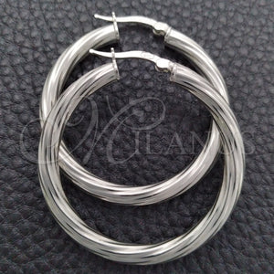 Sterling Silver Hoop Earrings — Medium Hoop Twist Design Diamond Cutting 02. — main product view — SKU 147275 | Plata 925 aretes de aro — Medium Hoop Twist diseño Diamond Cutting 02. — SKU 147275