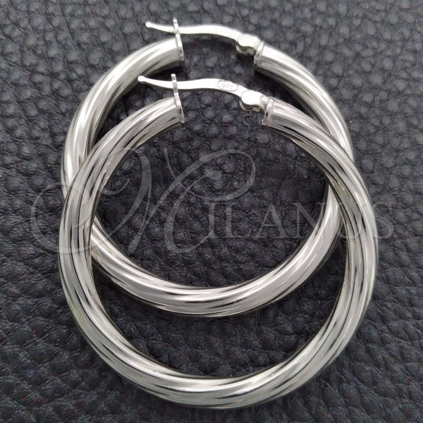 Sterling Silver Hoop Earrings — Medium Hoop Twist Design Diamond Cutting 02. — main product view — SKU 147275 | Plata 925 aretes de aro — Medium Hoop Twist diseño Diamond Cutting 02. — SKU 147275