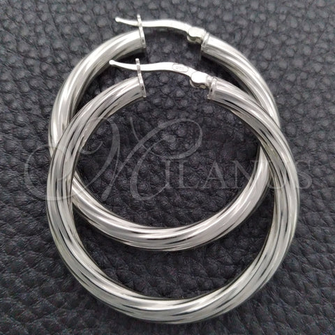 Sterling Silver Medium Hoop, Twist Design, Diamond Cutting Finish, Silver Finish, 02.389.0173.30