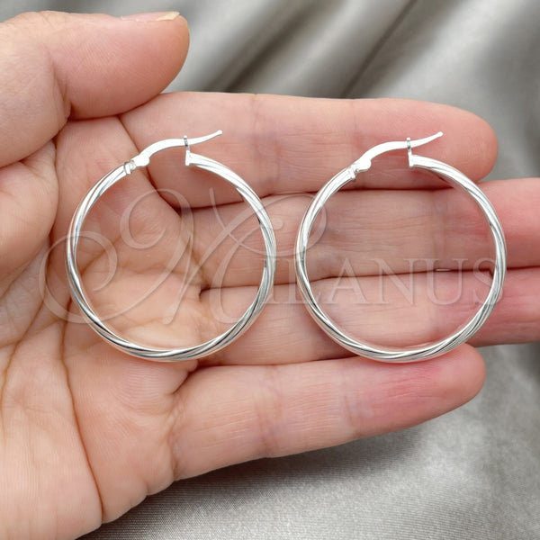 Sterling Silver Hoop Earrings — Medium Hoop Twist Design Diamond Cutting 02. — alternate product view — SKU 147276 | Plata 925 aretes de aro — Medium Hoop Twist diseño Diamond Cutting 02. — SKU 147276