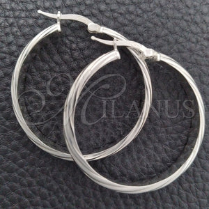Sterling Silver Hoop Earrings — Medium Hoop Twist Design Diamond Cutting 02. — main product view — SKU 147276 | Plata 925 aretes de aro — Medium Hoop Twist diseño Diamond Cutting 02. — SKU 147276
