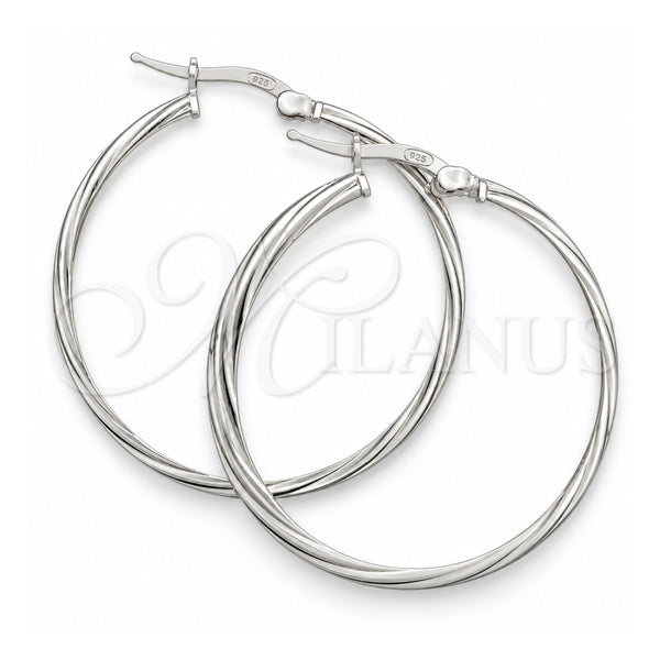 Sterling Silver Medium Hoop, Twist Design, Diamond Cutting Finish, Silver Finish, 02.389.0174.30