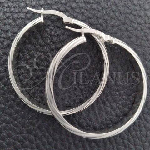 Sterling Silver Medium Hoop, Twist Design, Diamond Cutting Finish, Silver Finish, 02.389.0174.30
