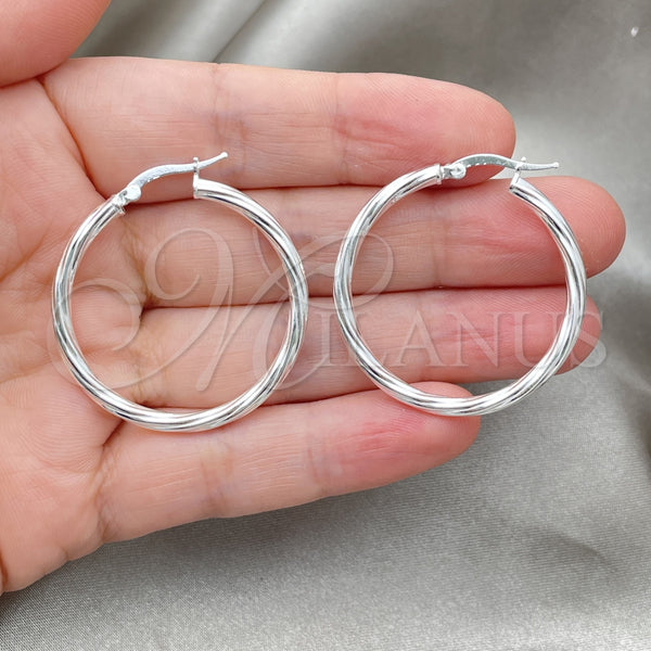 Sterling Silver Hoop Earrings — Medium Hoop Twist Design Diamond Cutting 02. — alternate product view — SKU 147278 | Plata 925 aretes de aro — Medium Hoop Twist diseño Diamond Cutting 02. — SKU 147278