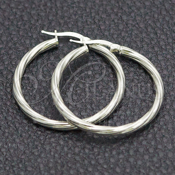 Sterling Silver Hoop Earrings — Medium Hoop Twist Design Diamond Cutting 02. — main product view — SKU 147278 | Plata 925 aretes de aro — Medium Hoop Twist diseño Diamond Cutting 02. — SKU 147278