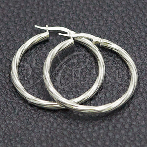 Sterling Silver Hoop Earrings — Medium Hoop Twist Design Diamond Cutting 02. — main product view — SKU 147278 | Plata 925 aretes de aro — Medium Hoop Twist diseño Diamond Cutting 02. — SKU 147278