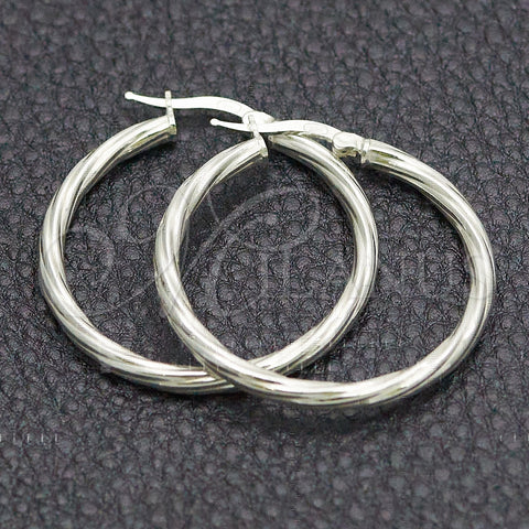 Sterling Silver Medium Hoop, Twist Design, Diamond Cutting Finish, Silver Finish, 02.389.0176.30