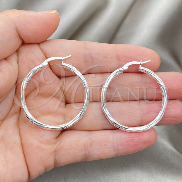 Sterling Silver Hoop Earrings — Medium Hoop Twist Design Diamond Cutting 02. — alternate product view — SKU 147280 | Plata 925 aretes de aro — Medium Hoop Twist diseño Diamond Cutting 02. — SKU 147280