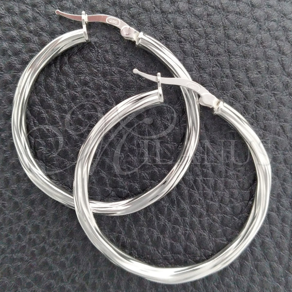Sterling Silver Hoop Earrings — Medium Hoop Twist Design Diamond Cutting 02. — main product view — SKU 147280 | Plata 925 aretes de aro — Medium Hoop Twist diseño Diamond Cutting 02. — SKU 147280