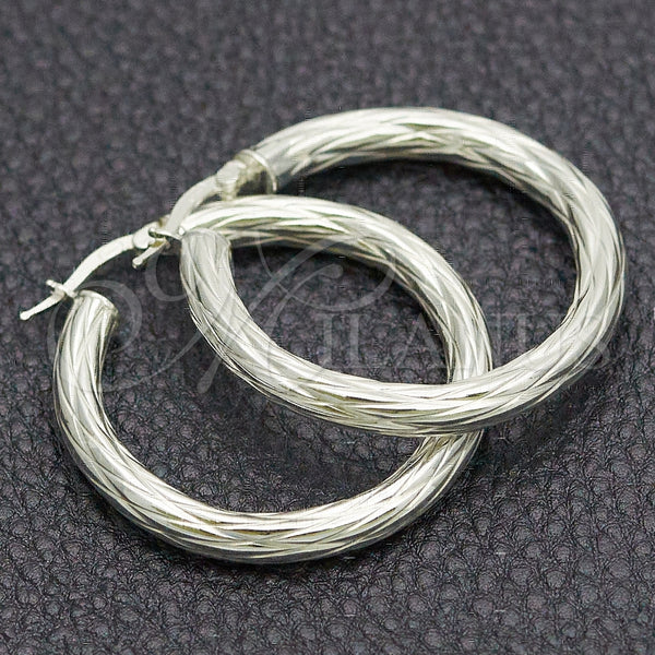 Sterling Silver Hoop Earrings — Medium Hoop Twist Design Diamond Cutting 02. — main product view — SKU 147281 | Plata 925 aretes de aro — Medium Hoop Twist diseño Diamond Cutting 02. — SKU 147281