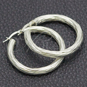 Sterling Silver Hoop Earrings — Medium Hoop Twist Design Diamond Cutting 02. — main product view — SKU 147281 | Plata 925 aretes de aro — Medium Hoop Twist diseño Diamond Cutting 02. — SKU 147281