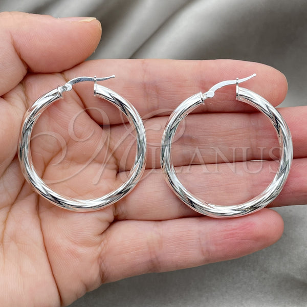 Sterling Silver Hoop Earrings — Medium Hoop Diamond Cutting 02. — alternate product view — SKU 147282 | Plata 925 aretes de aro — Medium Hoop Diamond Cutting 02. — SKU 147282