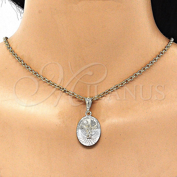 Gold Filled Pendant — Religious Pendant San Judas Design Diamond Cutting Tricolor — alternate product view — SKU 147287 | Oro Laminado dije — Religious Pendant San Judas diseño Diamond Cutting Tricolor — SKU 147287