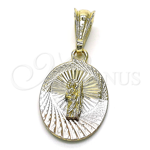 Oro Laminado Religious Pendant, Gold Filled Style San Judas Design, Diamond Cutting Finish, Tricolor, 05.351.0213