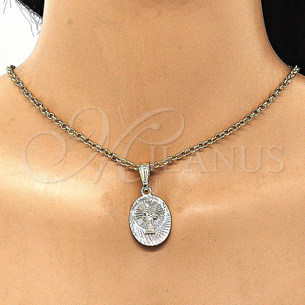 Gold Filled Pendant — Religious Pendant San Benito Design Diamond Cutting Tricolor — alternate product view — SKU 147288 | Oro Laminado dije — Religious Pendant San Benito diseño Diamond Cutting Tricolor — SKU 147288