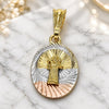 Oro Laminado Religious Pendant, Gold Filled Style San Benito Design, Diamond Cutting Finish, Tricolor, 05.351.0214