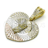 Oro Laminado Religious Pendant, Gold Filled Style San Judas and Heart Design, Diamond Cutting Finish, Tricolor, 05.351.0215