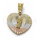 Dije Religioso 05.351.0215 Oro Laminado, Diseño de San Judas y Corazón, Diamantado, Tres Tonos