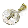 Oro Laminado Religious Pendant, Gold Filled Style San Benito Design, Diamond Cutting Finish, Tricolor, 05.351.0217