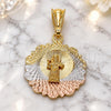 Oro Laminado Religious Pendant, Gold Filled Style San Benito Design, Diamond Cutting Finish, Tricolor, 05.351.0217
