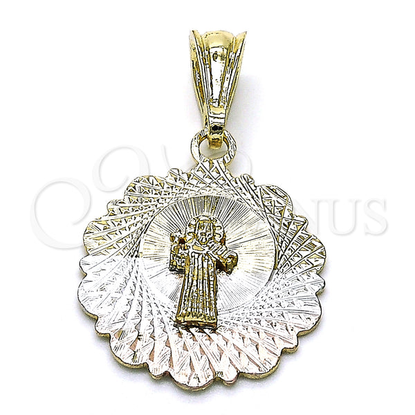 Gold Filled Pendant — Religious Pendant San Benito Design Diamond Cutting Tricolor — main product view — SKU 147291 | Oro Laminado dije — Religious Pendant San Benito diseño Diamond Cutting Tricolor — SKU 147291