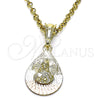 Oro Laminado Religious Pendant, Gold Filled Style Sagrado Corazon de Jesus and Teardrop Design, Diamond Cutting Finish, Tricolor, 05.351.0218