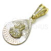 Oro Laminado Religious Pendant, Gold Filled Style Sagrado Corazon de Jesus and Teardrop Design, Diamond Cutting Finish, Tricolor, 05.351.0218