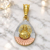 Oro Laminado Religious Pendant, Gold Filled Style Sagrado Corazon de Jesus and Teardrop Design, Diamond Cutting Finish, Tricolor, 05.351.0218