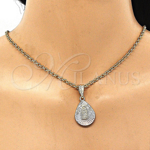 Gold Filled Pendant — Religious Pendant Guadalupe and Teardrop Design Diamond Cutting — alternate product view — SKU 147293 | Oro Laminado dije — Religious Pendant Guadalupe and Teardrop diseño Diamond Cutting — SKU 147293
