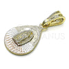 Oro Laminado Religious Pendant, Gold Filled Style Guadalupe and Teardrop Design, Diamond Cutting Finish, Tricolor, 05.351.0219