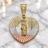 Oro Laminado Religious Pendant, Gold Filled Style San Judas and Heart Design, Diamond Cutting Finish, Tricolor, 05.351.0220