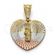 Dije Religioso 05.351.0220 Oro Laminado, Diseño de San Judas y Corazón, Diamantado, Tres Tonos