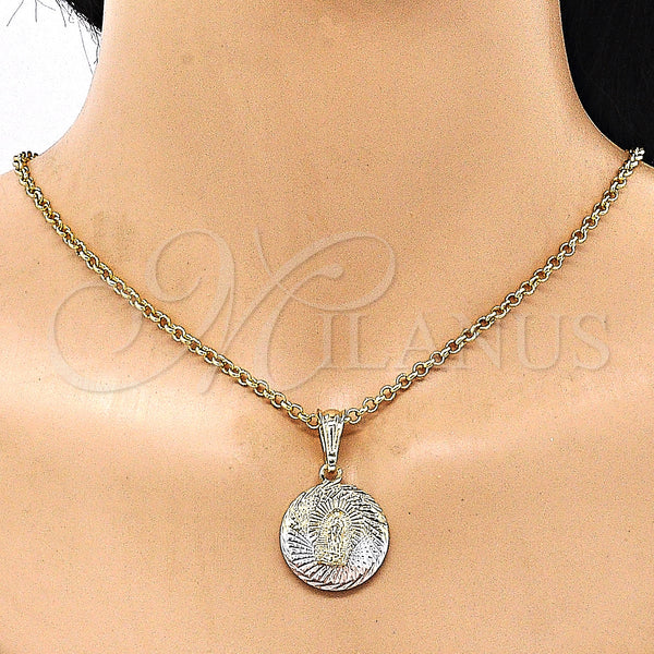 Gold Filled Pendant — Religious Pendant San Benito Design Diamond Cutting Tricolor — alternate product view — SKU 147296 | Oro Laminado dije — Religious Pendant San Benito diseño Diamond Cutting Tricolor — SKU 147296