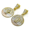Oro Laminado Religious Pendant, Gold Filled Style San Benito Design, Diamond Cutting Finish, Tricolor, 05.351.0222