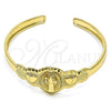 Oro Laminado Individual Bangle, Gold Filled Style San Benito and Heart Design, Diamond Cutting Finish, Golden Finish, 07.253.0021 (05 MM Thickness, One size fits all)