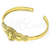 Oro Laminado Individual Bangle, Gold Filled Style San Benito and Heart Design, Diamond Cutting Finish, Golden Finish, 07.253.0021 (05 MM Thickness, One size fits all)