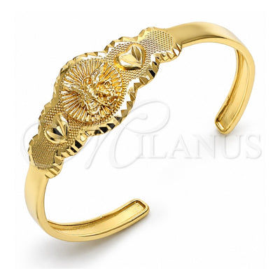 Oro Laminado Individual Bangle, Gold Filled Style Heart Design, Diamond Cutting Finish, Golden Finish, 07.253.0022 (05 MM Thickness, One size fits all)