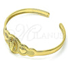 Oro Laminado Individual Bangle, Gold Filled Style San Judas and Heart Design, with Ruby Cubic Zirconia, Diamond Cutting Finish, Golden Finish, 07.253.0023 (05 MM Thickness, One size fits all)