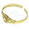 Oro Laminado Individual Bangle, Gold Filled Style Caridad del Cobre and Heart Design, Diamond Cutting Finish, Golden Finish, 07.253.0024 (05 MM Thickness, One size fits all)