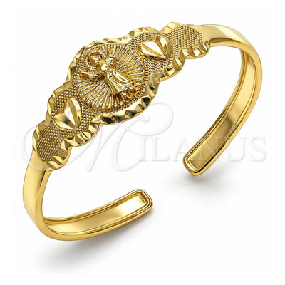 Oro Laminado Individual Bangle, Gold Filled Style Divino NiÃ±o and Heart Design, Diamond Cutting Finish, Golden Finish, 07.253.0025 (05 MM Thickness, One size fits all)